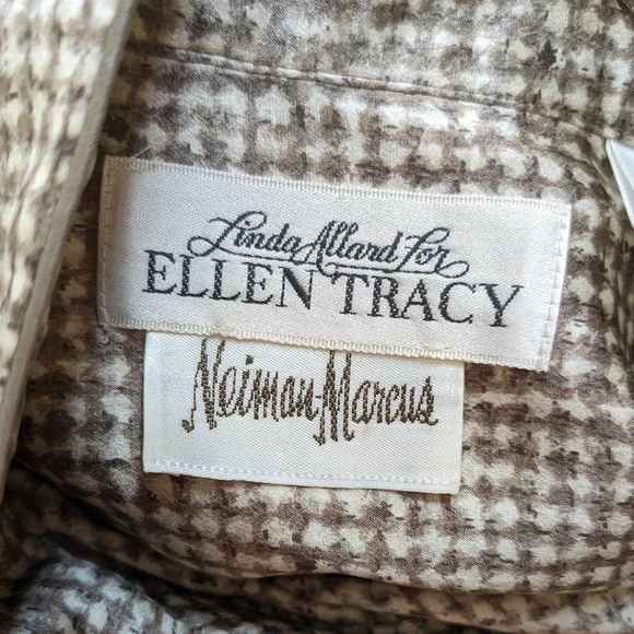 Vintage Linda Allard Ellen Tracy Silk Blouse Top Shirt Button Long Brown 90s 8 - Picture 13 of 14